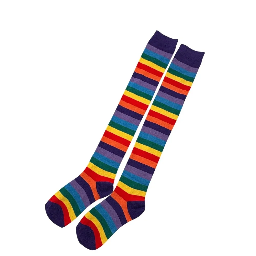 Rainbow Striped Thigh High Socks One Size NIB Kpop Jpop Cosplay Anime Idol